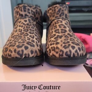 Juicy Couture Tan and Black Leopard Ankle Boots Brand New In Box